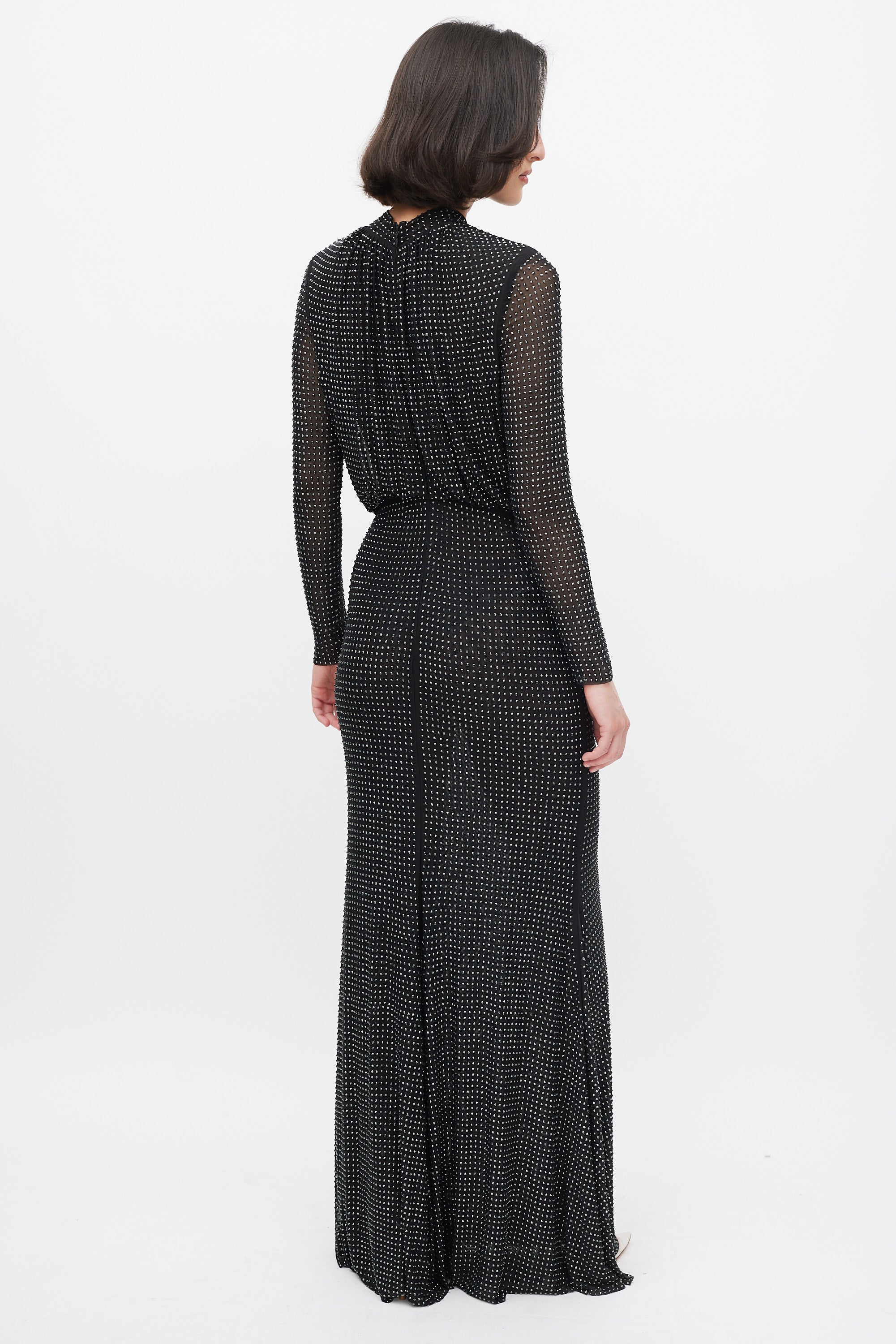 self portrait black square rhinestone mesh maxi dress Self-Portrait Black Square Rhinestone Mesh Midi Dress