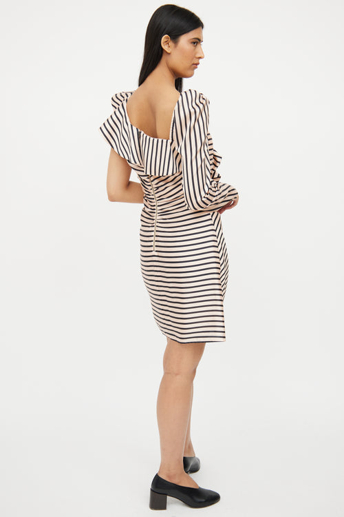 Self-Portrait Beige & Black Striped Asymmetrical Dress