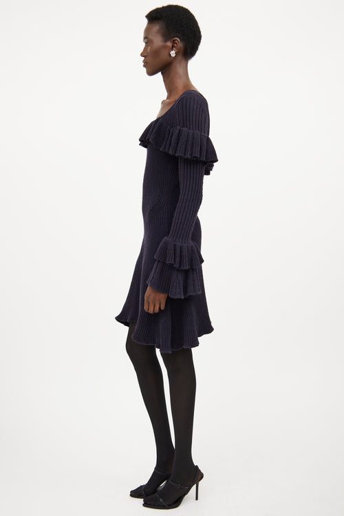 Self-Portrait Navy Knit Ruffled Dress