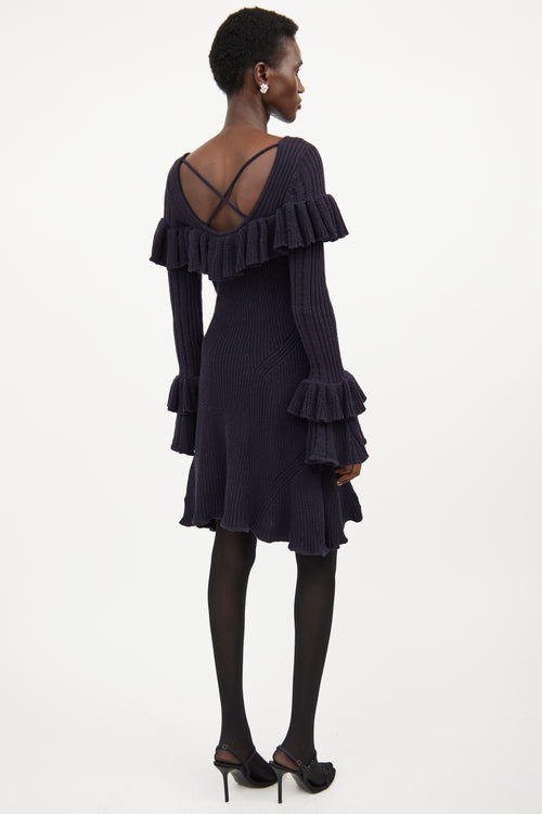 Self-Portrait Navy Knit Ruffled Dress