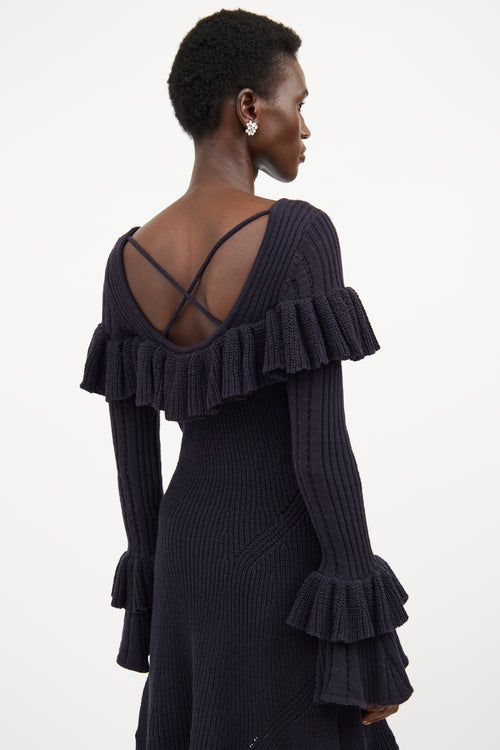 Self-Portrait Navy Knit Ruffled Dress