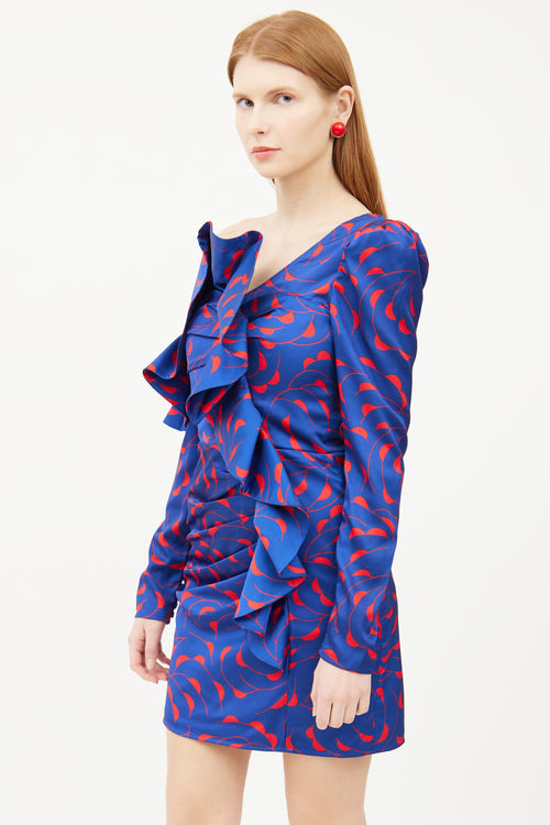 Self-Portrait Blue & Red Ruffle Dress