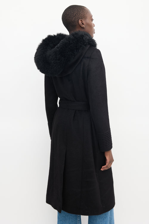 Sentaler Black Wool Hooded Wrap Coat