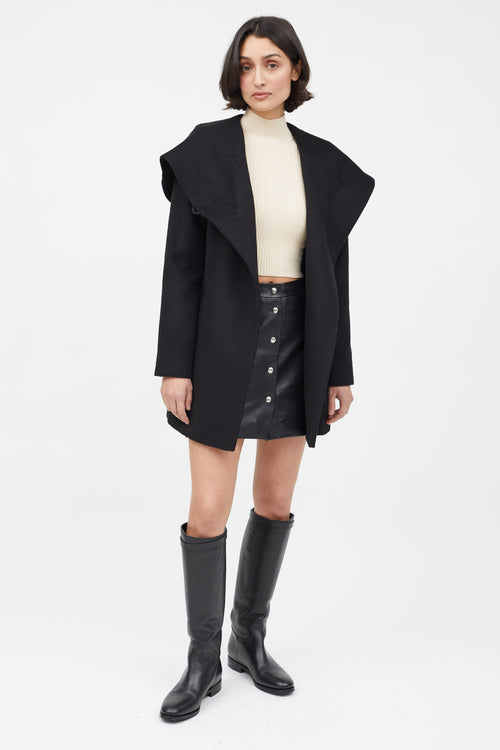 Sentaler Black Merino Wool Hooded Belted Coat