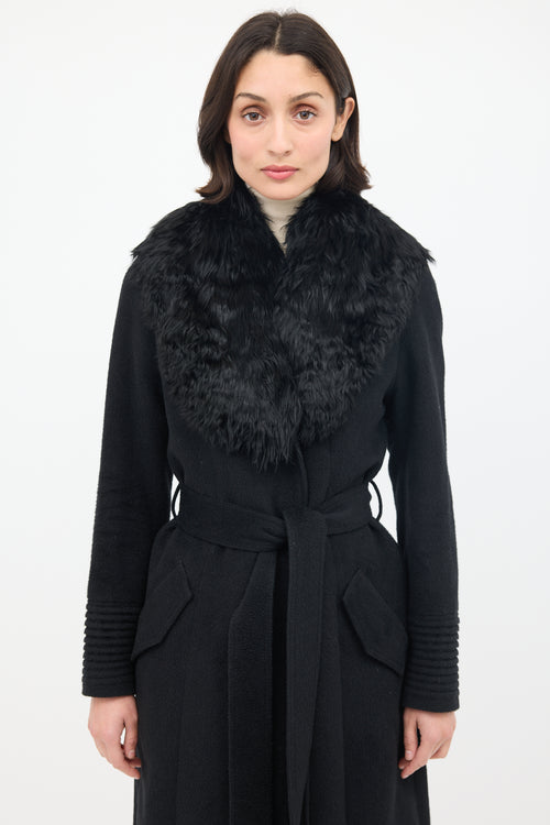 Sentaler Black Wool Fur Collar Belted Coat