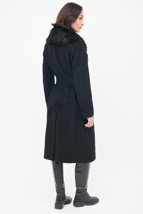 Sentaler Black Wool Fur Collar Belted Coat