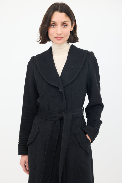 Sentaler Black Wool Fur Collar Belted Coat