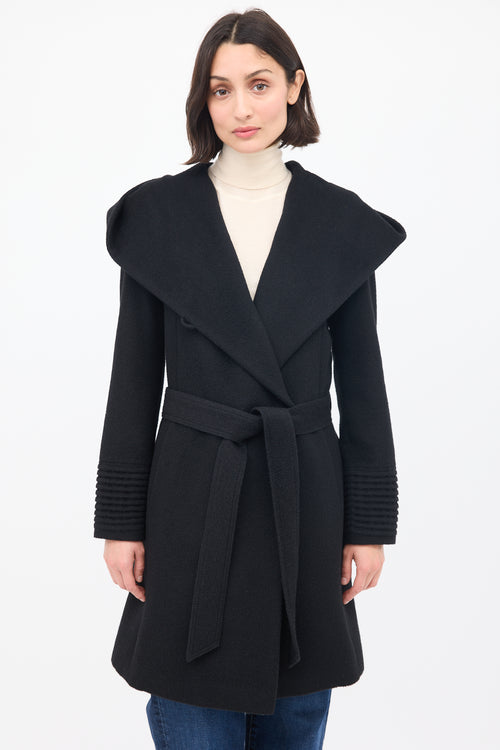 Sentaler Black Wool Mid Length Hooded Wrap Coat