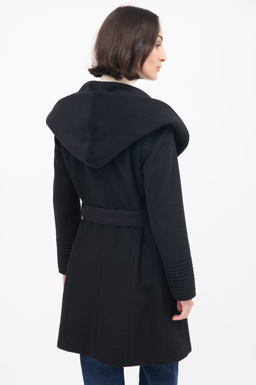 Sentaler Black Wool Mid Length Hooded Wrap Coat