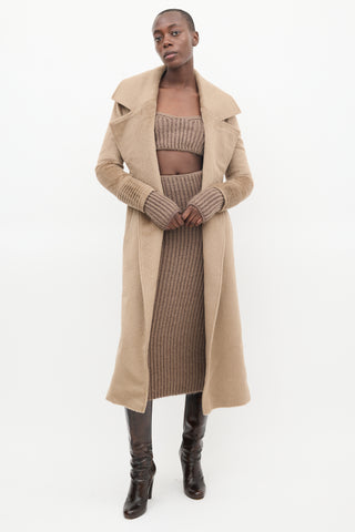 Sentaler Brown Wool Wide Collar Wrap Coat