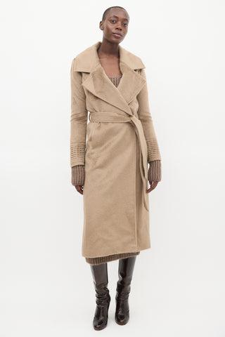 Sentaler Brown Wool Wide Collar Wrap Coat