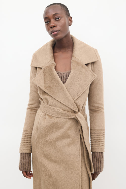 Sentaler Brown Wool Wide Collar Wrap Coat