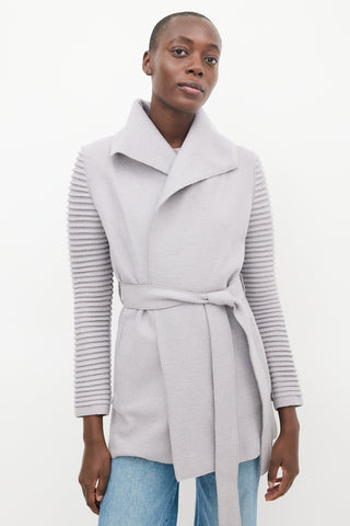 Sentaler Grey Wool Mid Length Wrap Coat