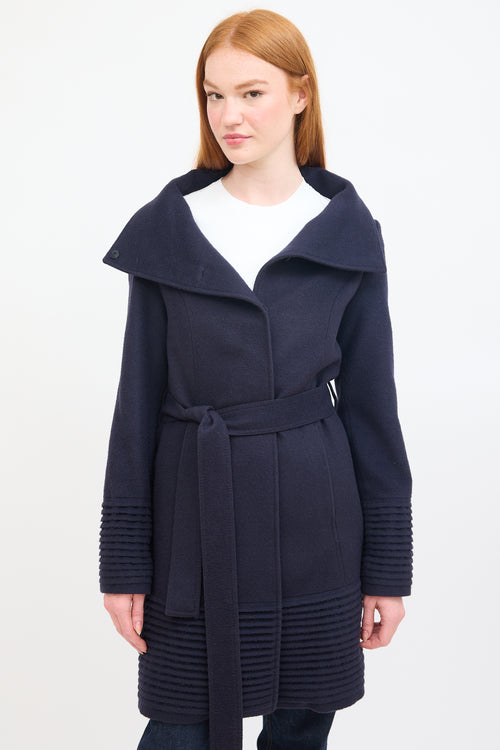 Sentaler Navy Wool Belted Mid Length Coat