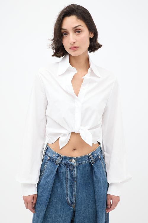 Sergio Hudson White Cotton Cropped Shirt