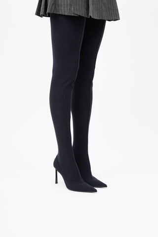 Sergio Rossi X Wolford Black Thigh High Sock Boot