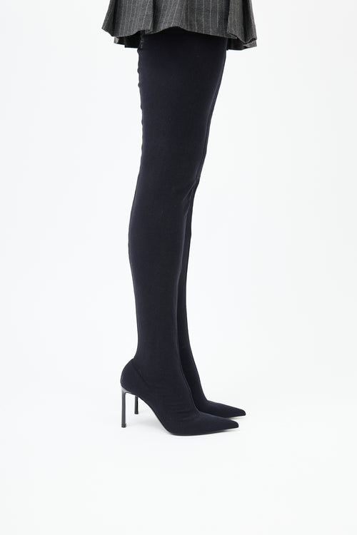  X Wolford Black Thigh High Sock Boot