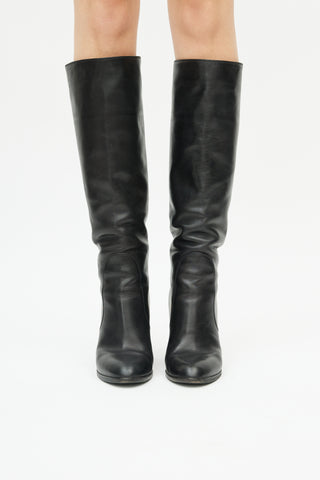 Sergio Rossi Black Leather & Gold Heeled Boot