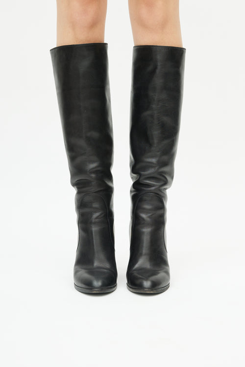 Sergio Rossi Black Leather & Gold Heeled Boot