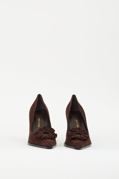 Sergio Rossi Brown Suede Floral Cutout Pump