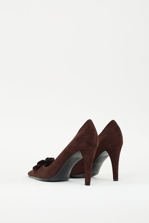 Sergio Rossi Brown Suede Floral Cutout Pump