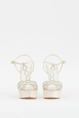 Sergio Rossi White Satin Crystal Vague Platform Heel
