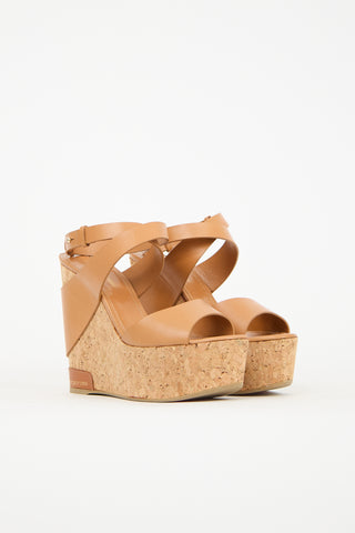 Sergio Rossi Brown Leather Cork Wedge Sandal