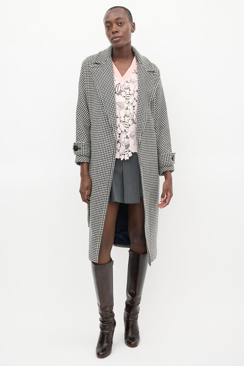 Sézane Black & Cream Wool Houndstooth Coat