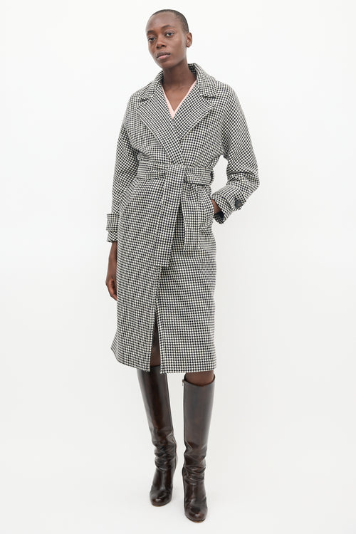 Sézane Black & Cream Wool Houndstooth Coat