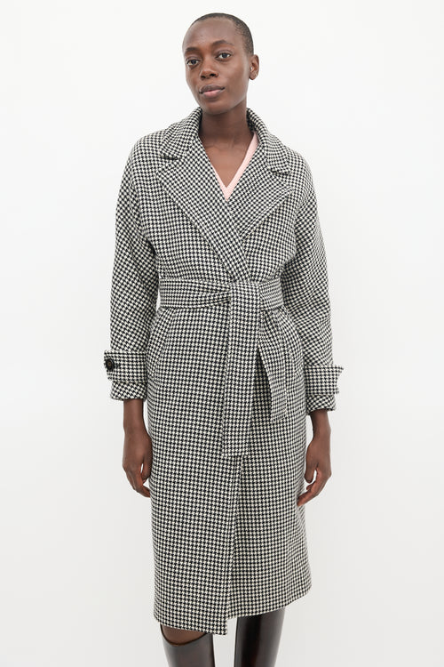 Sézane Black & Cream Wool Houndstooth Coat