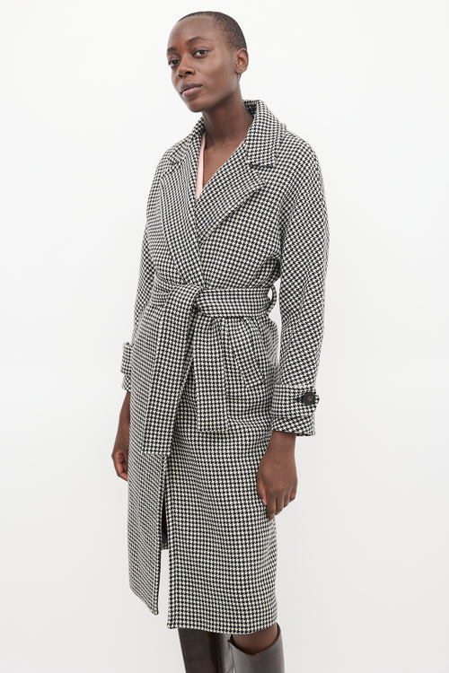 Sézane Black & Cream Wool Houndstooth Coat