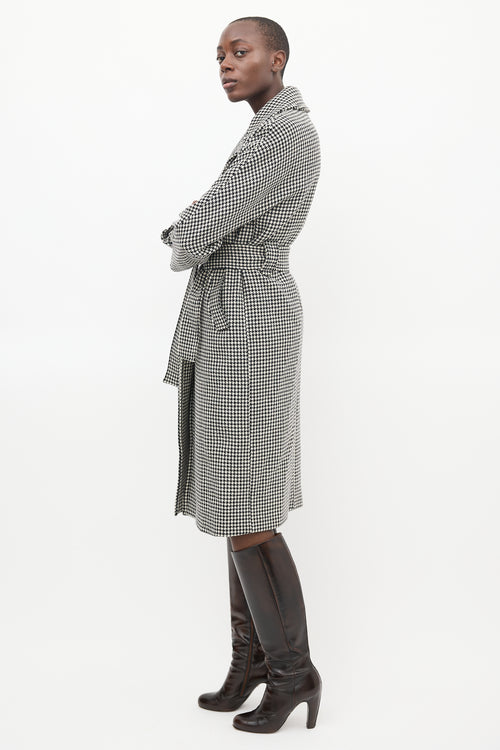 Sézane Black & Cream Wool Houndstooth Coat