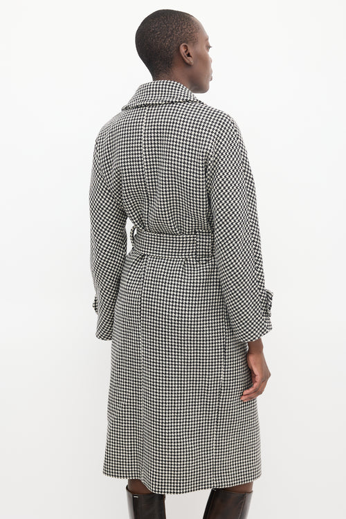 Sézane Black & Cream Wool Houndstooth Coat