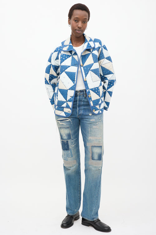 Blue & White Quilted Léopold Jacket