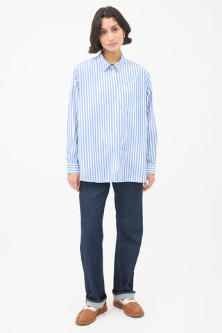 Sézane Blue & White Cotton & Linen Max Striped Shirt