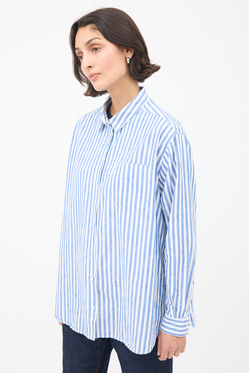 Sézane Blue & White Cotton & Linen Max Striped Shirt