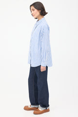 Sézane Blue & White Cotton & Linen Max Striped Shirt