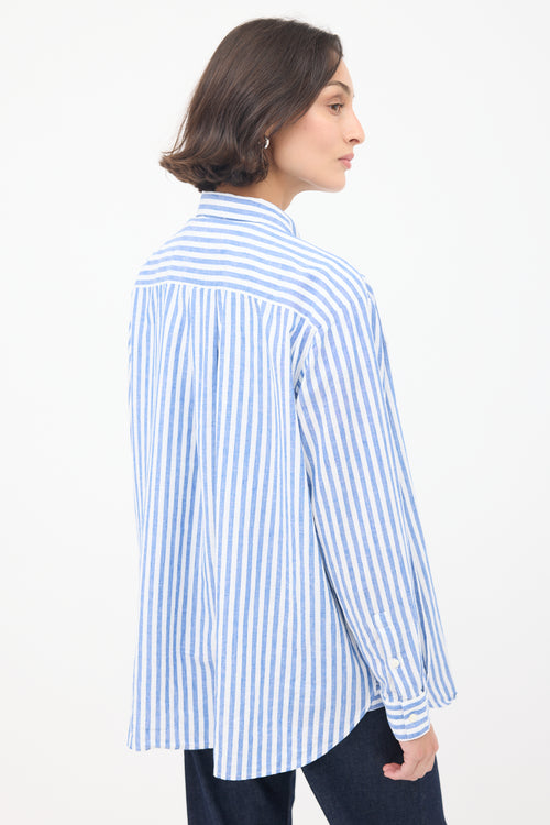 Sézane Blue & White Cotton & Linen Max Striped Shirt