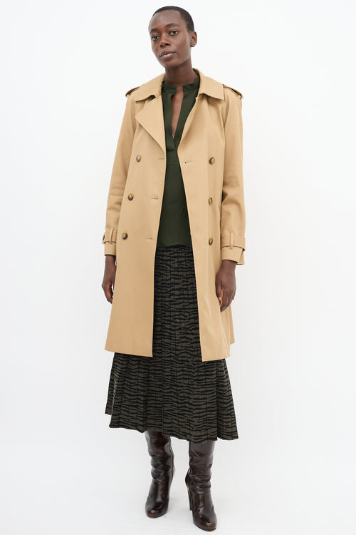 Sézane Brown Cotton Belted Mid Length Trench Coat