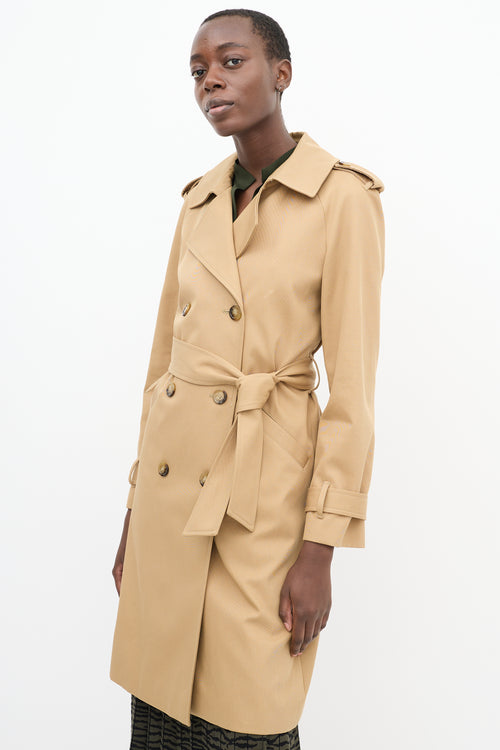 Sézane Brown Cotton Belted Mid Length Trench Coat