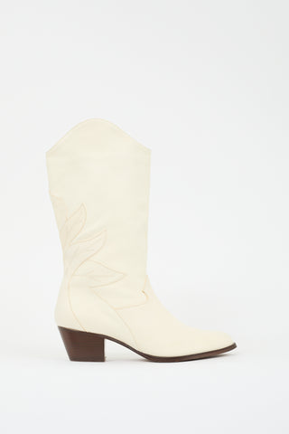 Sézane Cream Leather Phoenix Western Boot