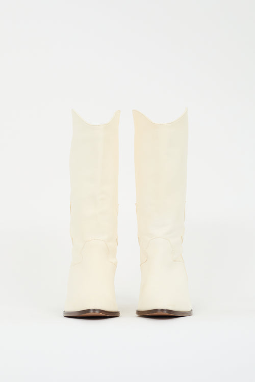 Sézane Cream Leather Phoenix Western Boot