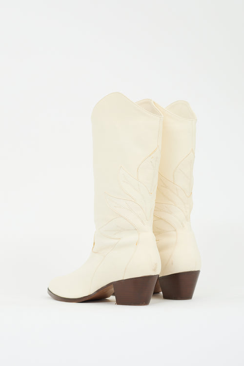 Sézane Cream Leather Phoenix Western Boot