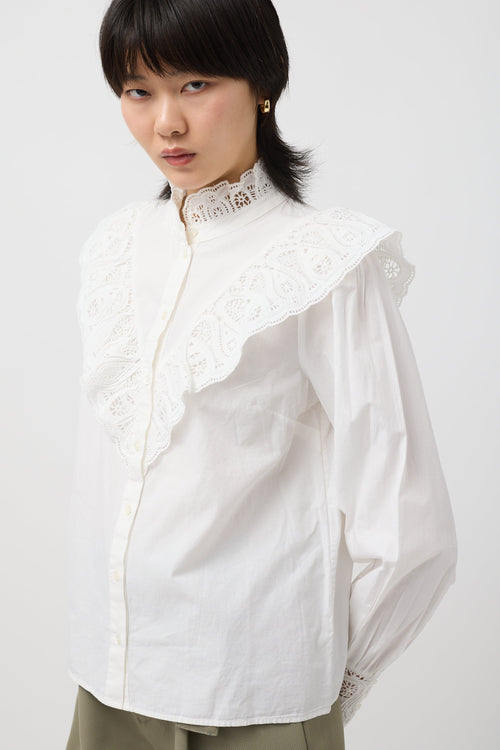 Sezane Eyelet Lace Ruffle Blouse