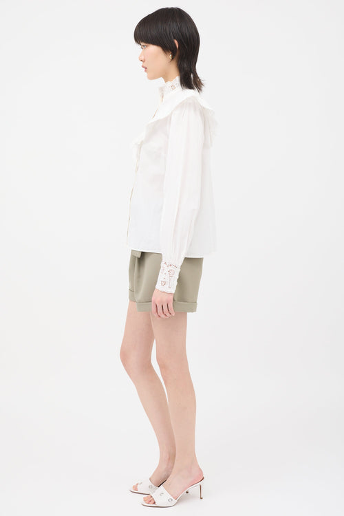 Sezane Eyelet Lace Ruffle Blouse