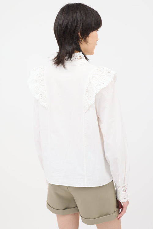 Sezane Eyelet Lace Ruffle Blouse