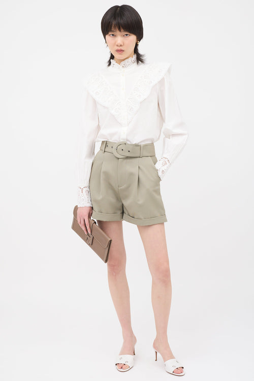 Sezane Eyelet Lace Ruffle Blouse