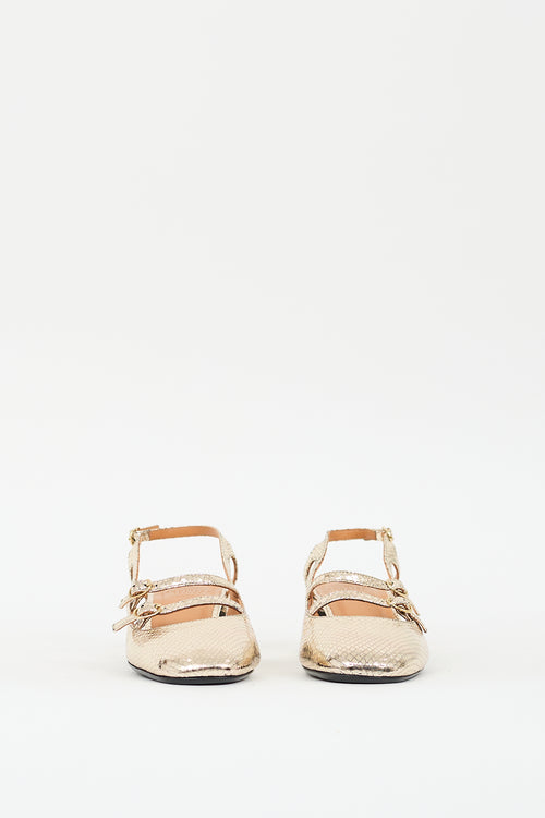 Sézane Gold Metallic Embossed Leather Paula Babies Pump