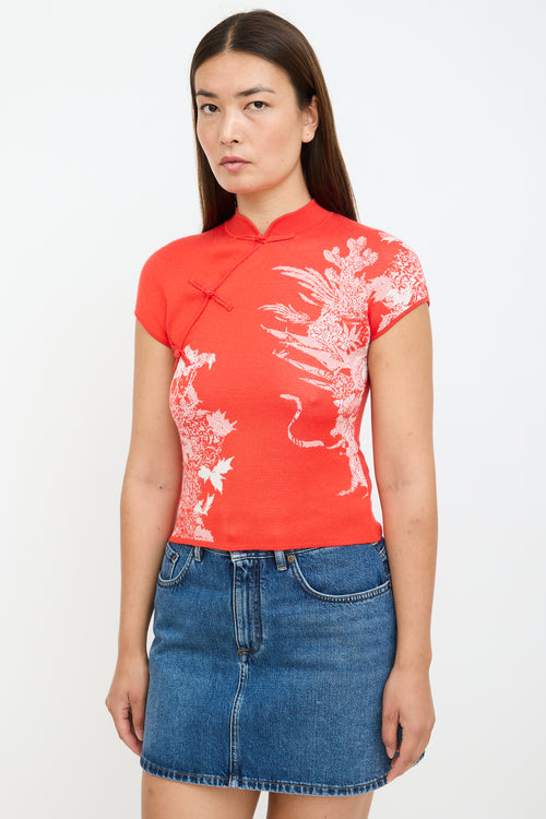 Red & Silver Silk & Cashmere Knit Top