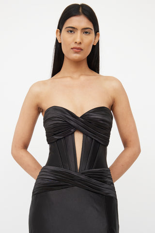 Black Satin Pleated Corset Gown